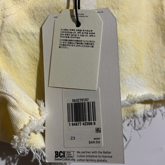 Levi’s 501 High Rise Tye Dye Yellow Denim Shorts (23) - Picture 7 of 7